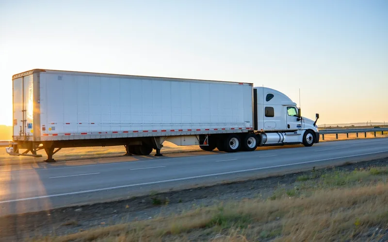 Semi-truck on an interstate highway, representing mid-market freight operations