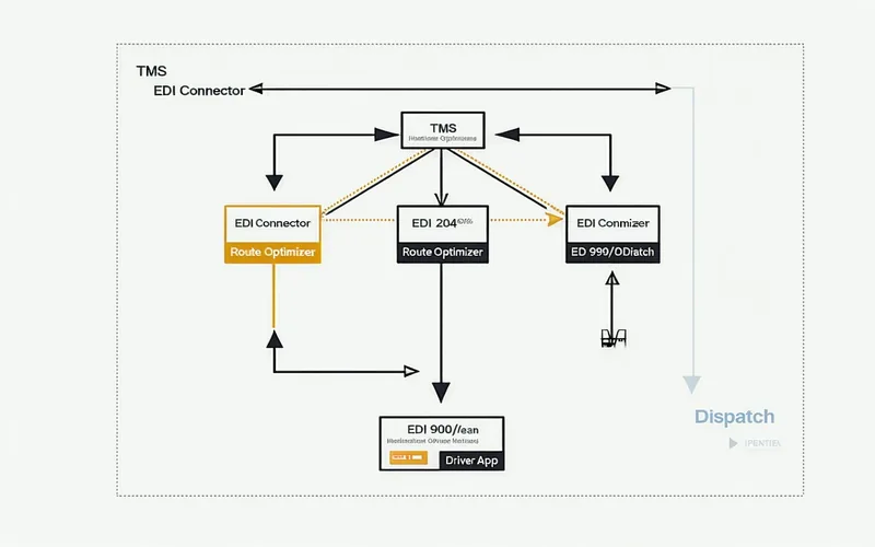 Routevein platform architecture: TMS to EDI connector to route optimizer to dispatch output